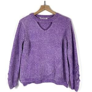 Y2K Choker Neck Chenille Sweater Long Sleeve Purple Size L (11-13) No Boundaries